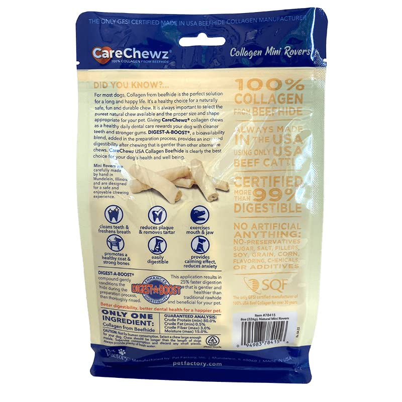 Pet Factory CareChewz Collagen Mini Rovers Dog Chew Treats - Natural Flavor, 8 oz