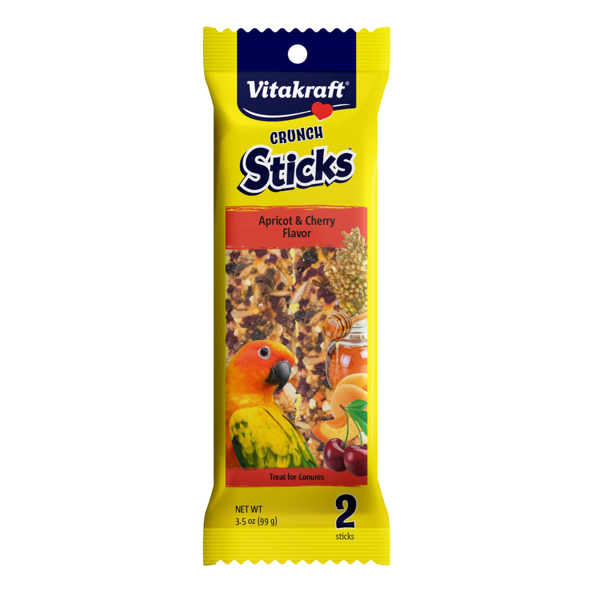 Vitakraft Crunch Sticks Apricot & Cherry Flavor Bird Treat for Conures (2 Sticks), 3.5 oz, 051233316956