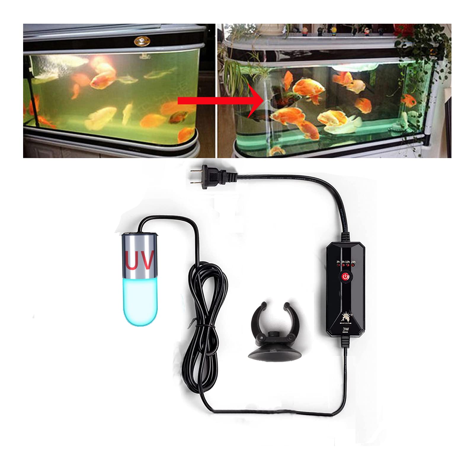 Mini 3W Timer Aquarium &Uv-C Water Clean Light Algae Clear Green Bloom Clean Fish Tank Water Clean Lamp For Sump Pond Filter Tank