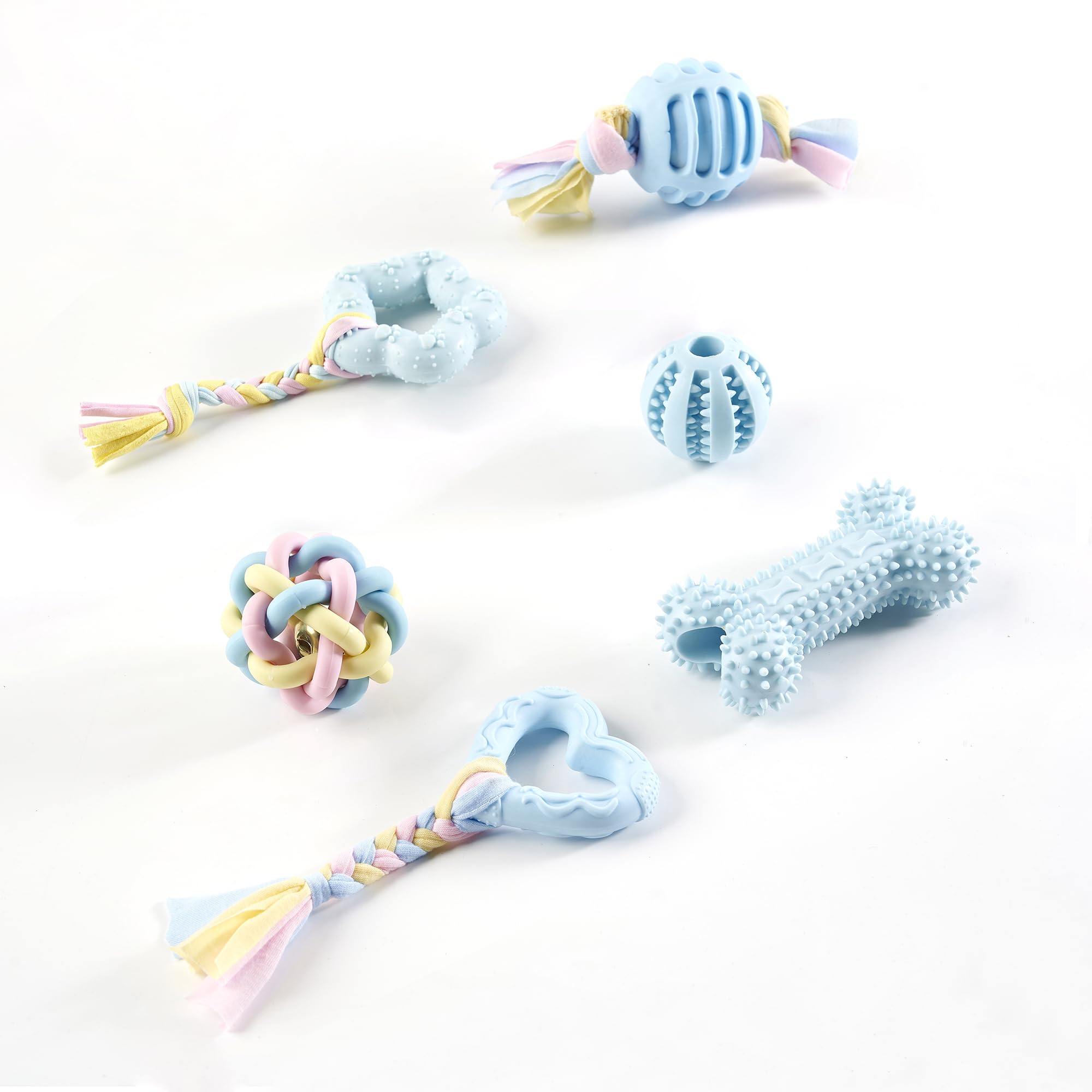 Bambinom Chew Toys For Small Dogs - 6 Pack Teething Set, Soft Rubber, Eco-Friendly, Teeth Cleaning, Interactive Blue Dog Toys