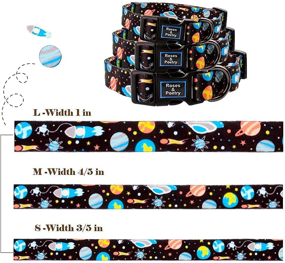 Roses&Poetry Dog Collar With Colourful Star Patterns, Adjustable Durable Puppy Collars For Small Medium Large Dogs (Star-Xs)