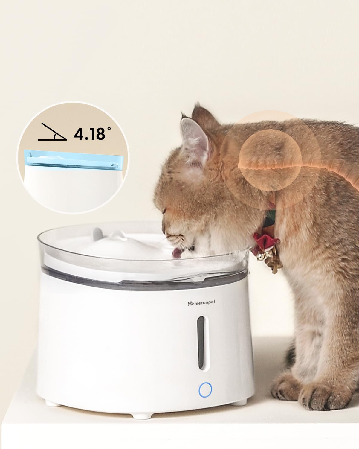 Homerunpet Silent Cat Water Fountain, 68 Oz/2L, Pet Fountain Wireless Pump, Dog Water Dispenser, Dual Mode, Quick Assembly & Eas