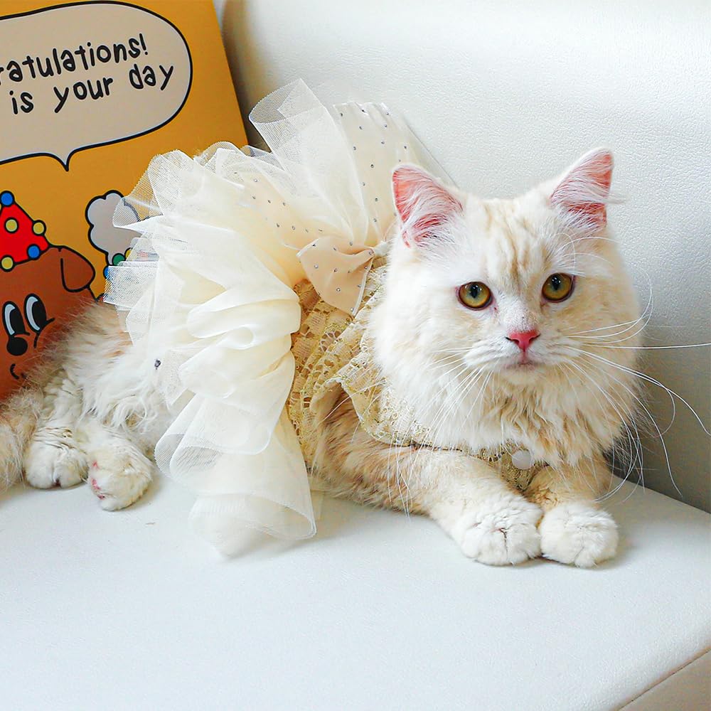 Aniac Small Dog Dresses,Girl Puppy Princess Tutu Dress With Bow Knot,Cat Outfit,Chihuahua Yorkie Clothes For Birthday Wedding (L