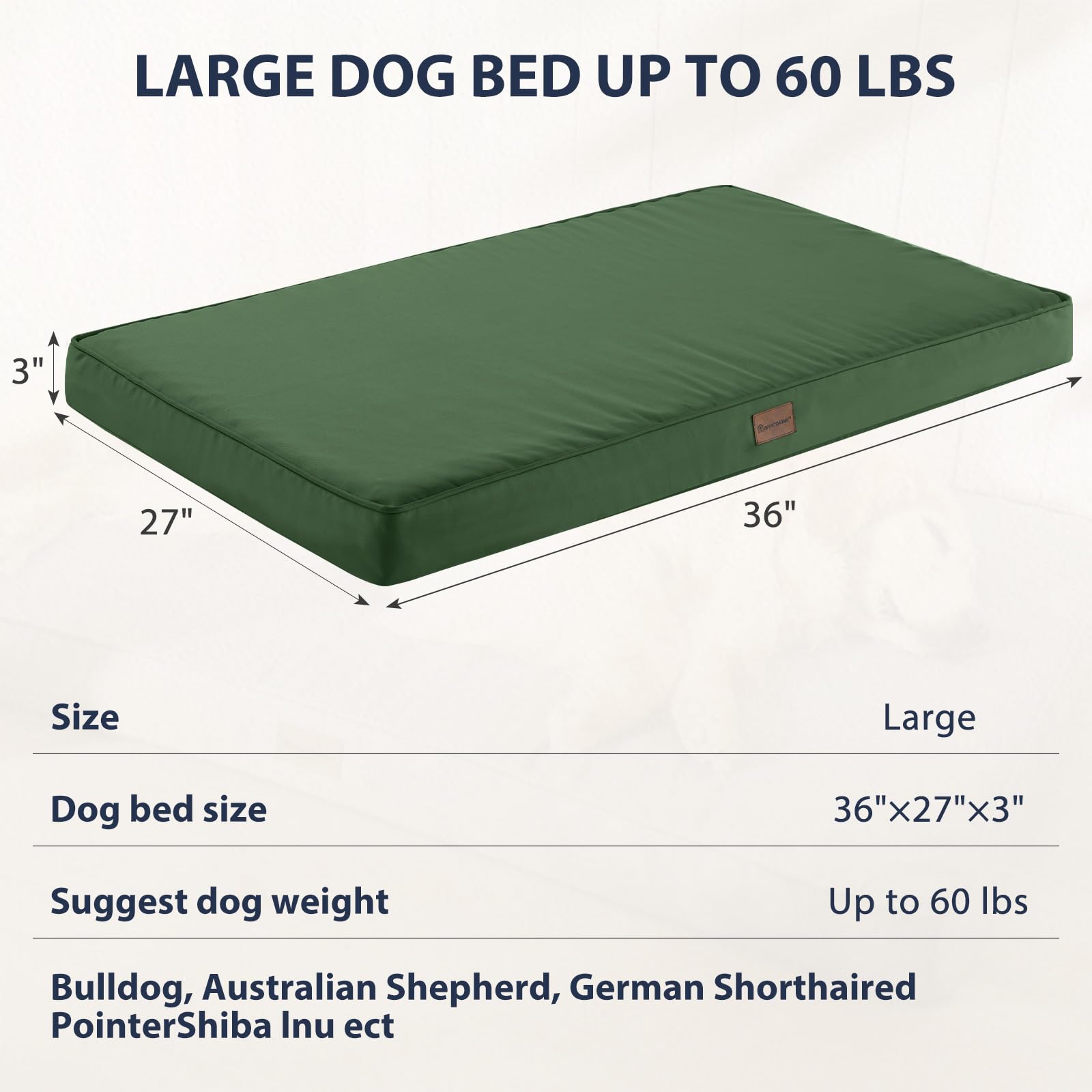 Bfpethome Outdoor Dog Bed For Large Dogs, Waterproof, Orthopedic With Removable Washable Cover, Egg Crate Foam Mat (36 X 27In, G