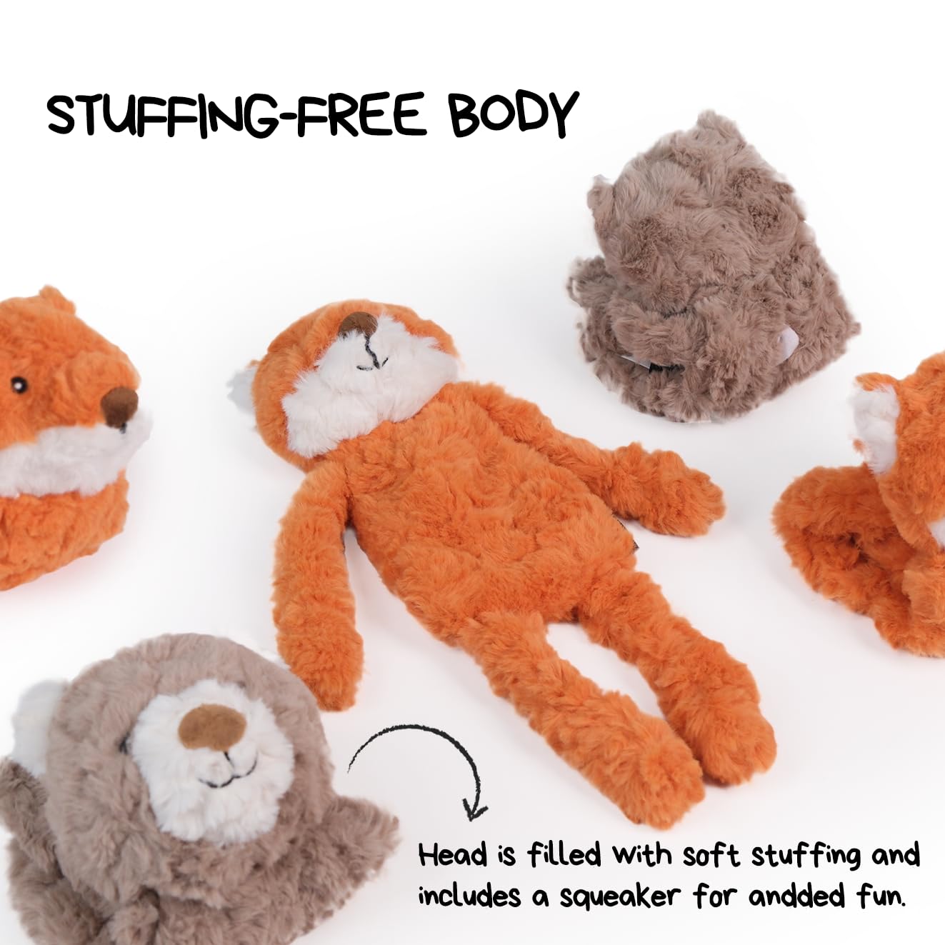 CHEWFFON Stufless Dog Toy, Interactive Dog Toys, Plush Puppy Squeaky Toy with Fox Design, Puppy Puzzle Toys Stress Release Game
