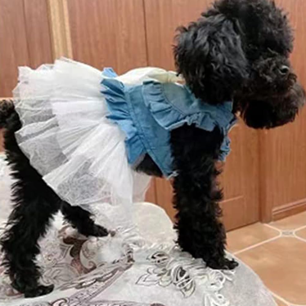 Aniac Blue Denim Dog Dresses For Small Dog Girl Spring Summer Puppy Clothes Fancy Dress For Dogs Cat White Lace Pet Tutu Outfit