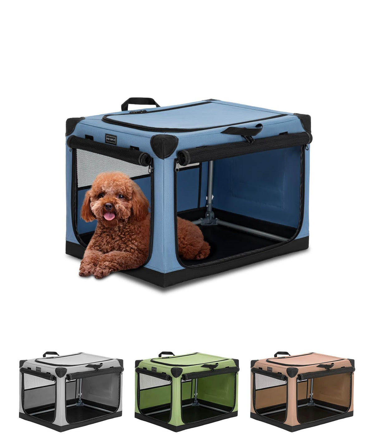 Petsfit 26 Inch Soft Sided Dog Kennel, Adjustable Fabric Cover By Spiral Iron Pipe, Chew Proof 3 Door Design, Portable Collapsib