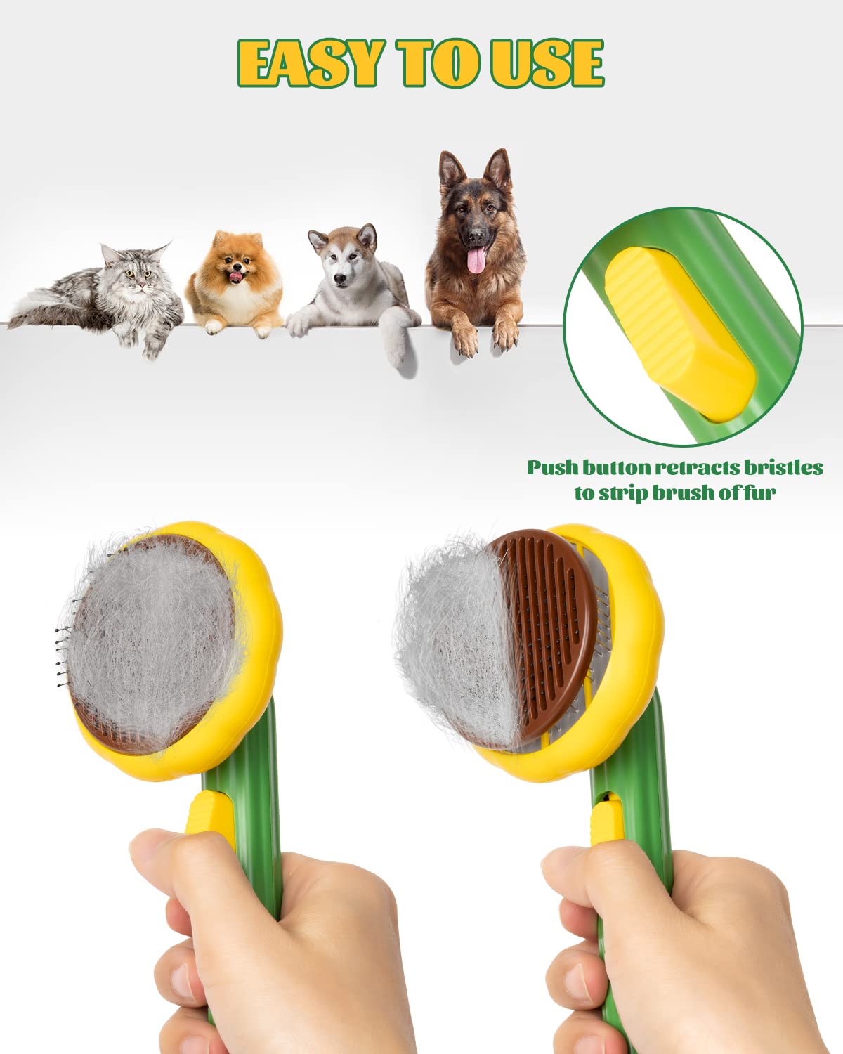 Cat Slicker Brush, Self Cleaning Brush for Short or Long Haired Cats and Dogs, Pet Shedding and Grooming Tool for Remove Loose H