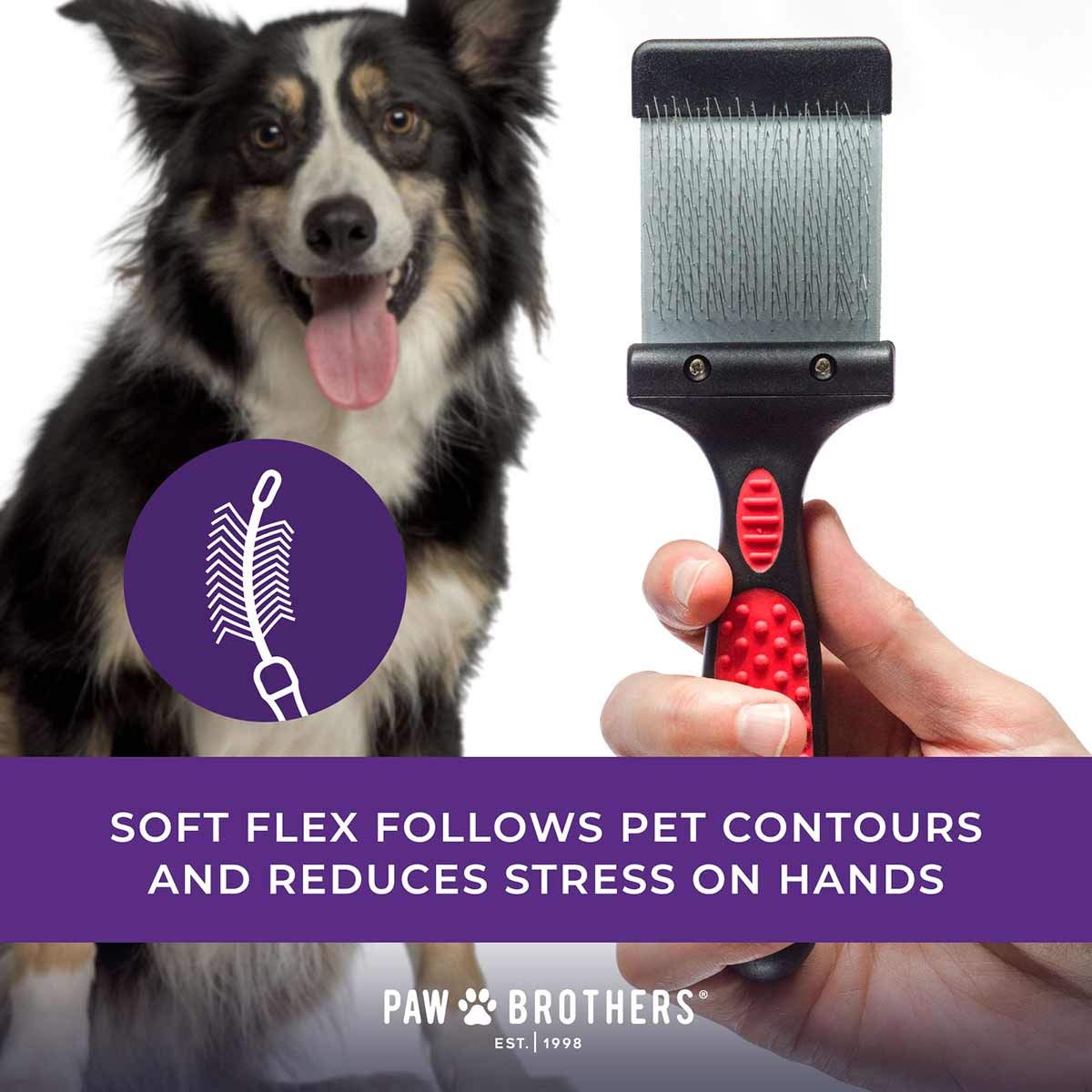 Ryan'S Pet Supplies Paw Brothers Double Sided Firm Flex Slicker Brush, Professional Grade, Angled Stainless Steel Pins, Comfort Grip, Flexible Head, Small