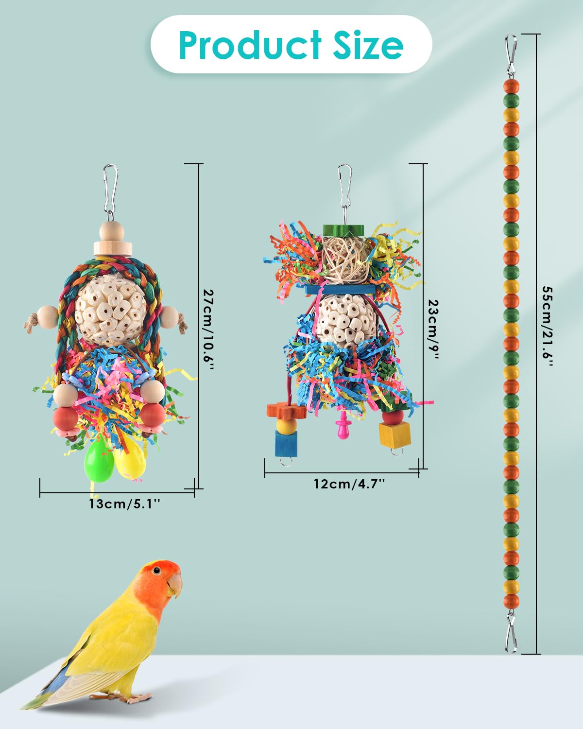 Bissap Conure Toys, 3 Pcs Parrot Foraging Shredder Hanging Toys Sola Balls With Sand Hammer Perch Swing Climbing For Small Parro