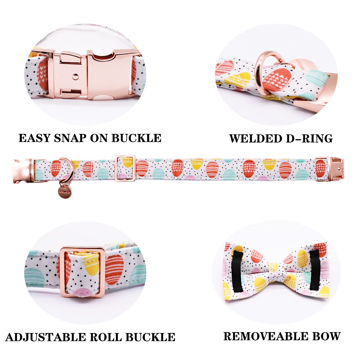 Dogwong Easter Dog Collar With Bowtie, Easter Egg Holiday Dog Collar Comfortable Durable Dog Collars For Small Medium Large Dogs