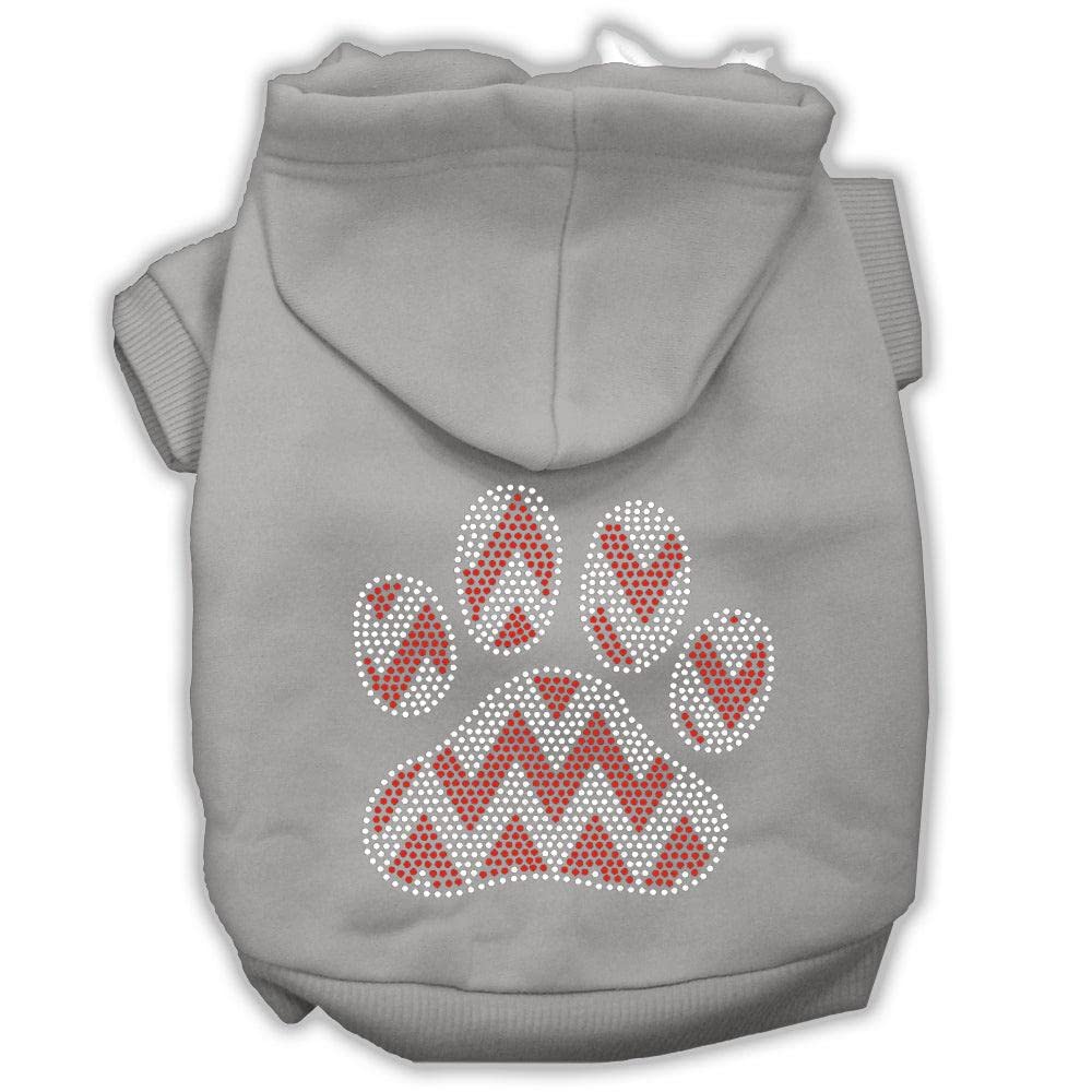 Christmas Pet, Dog & Cat Hoodie Rhinestone, 'Candy Cane Chevron Paw' Grey 3Xl (25-35 Lbs.)