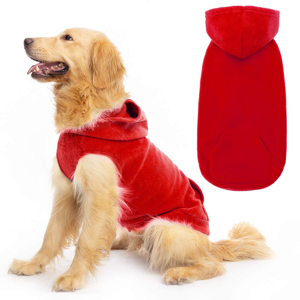 Expawlorer Pet Dog Clothes With Pocket, Polar Fleece Dog Hoodie Fall Cold Winter Sleeveless Sweater With Hat Warm Cozy Sweatshirt For Small To Large Dogs Boy And Girl (Red, Xxl)