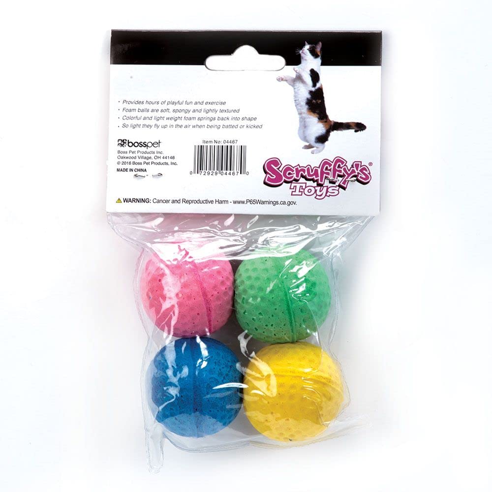 Boss Pet 04467 Scruff'S Colorful Kitty Springy Foam Sponge Balls (4 Pack), Multicolor
