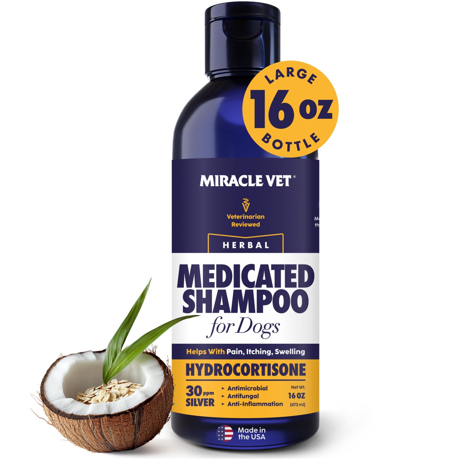 Miracle Vet Medicated Dog Shampoo For Itchy Skin Relief - Yeast Infection Treatment For Dogs & Dog Allergy Relief Hot Spot Treat