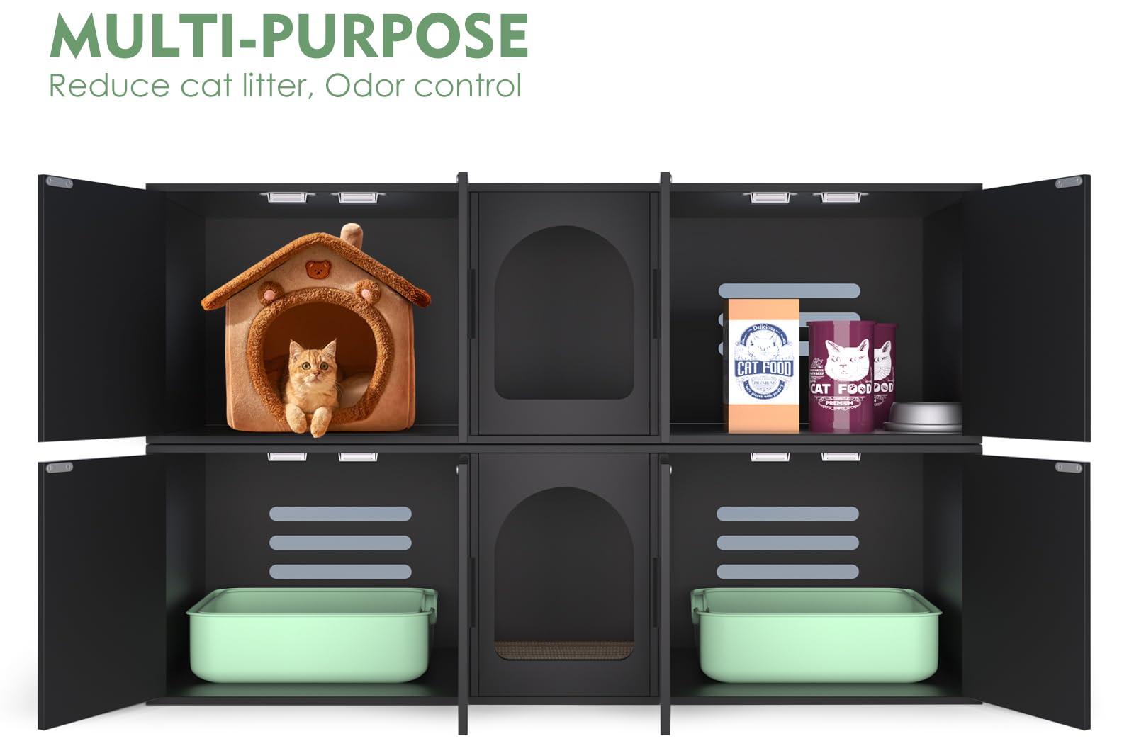 Amunrbrek Litter Box Enclosure for 2 Cats, Cat Litter Box Enclosure Furniture with Double Room, Wooden Litter Box Furniture with