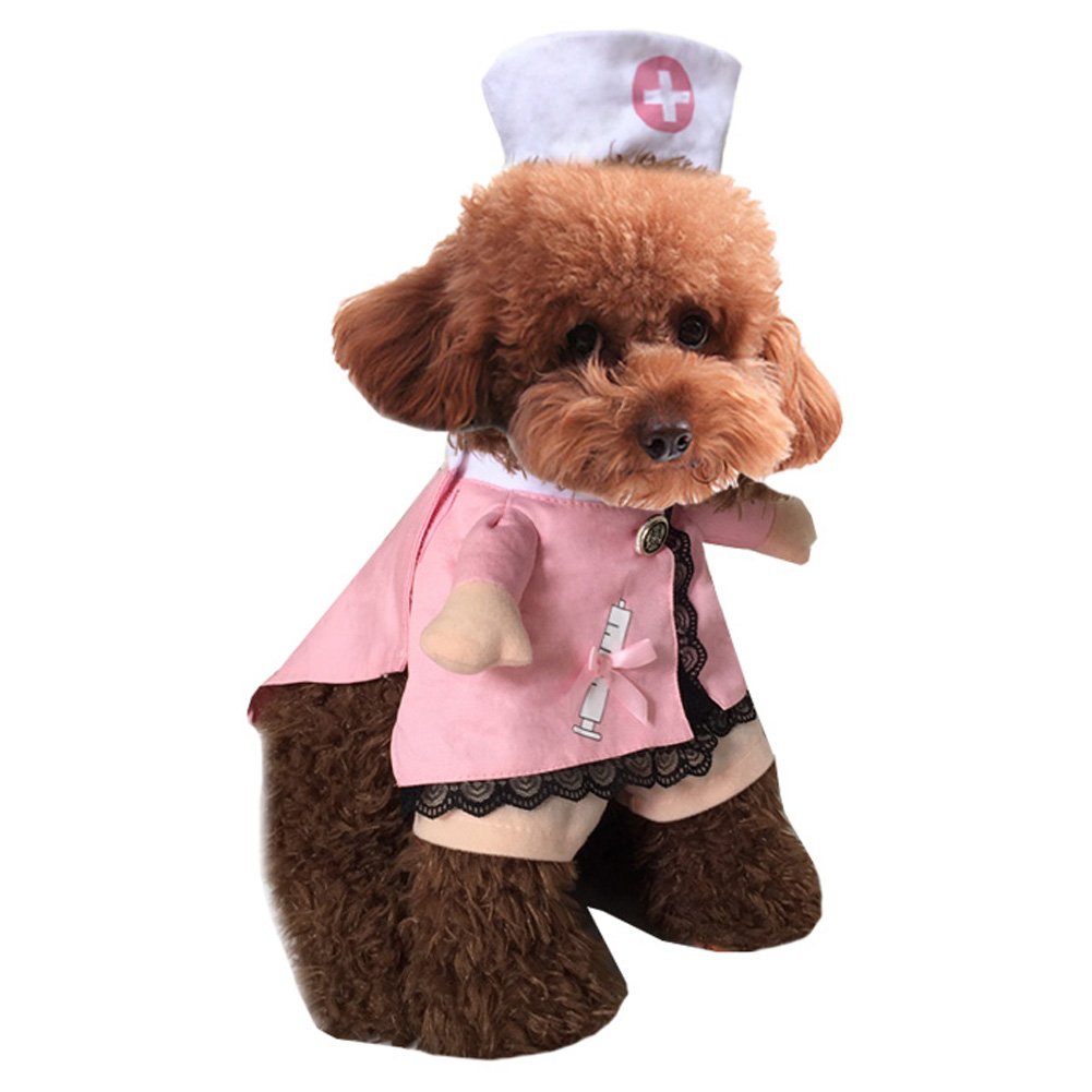 Mikayoo Pet Dog Cat Halloween Costume Doctor Nurse Costume Dog Jeans Clothes Cat Funny Apperal Outfit Uniform(Nurse,Xs)