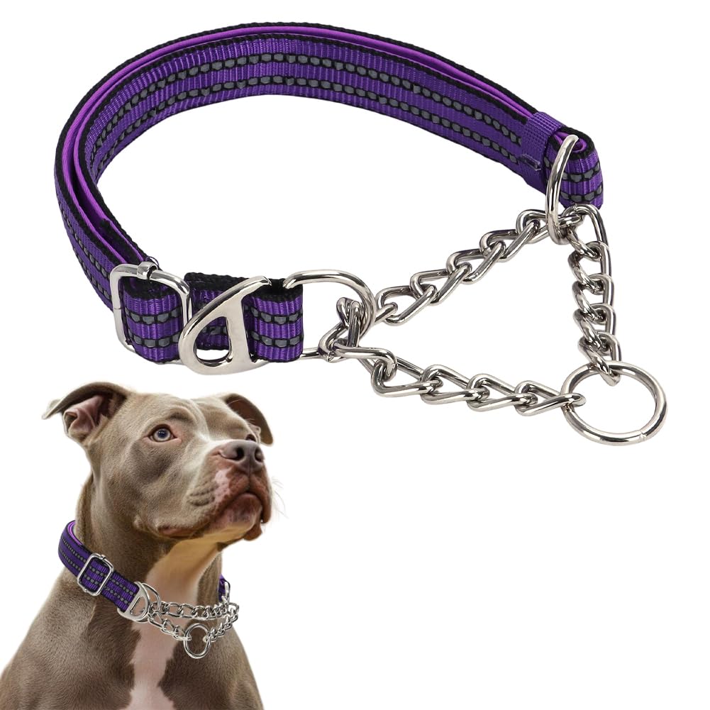 Purple Martingale Collar For Dogs, Large Reflective Nylon Dog Chain Collar Adjustable Heavy Duty Martingale Dog Collar For Mediu
