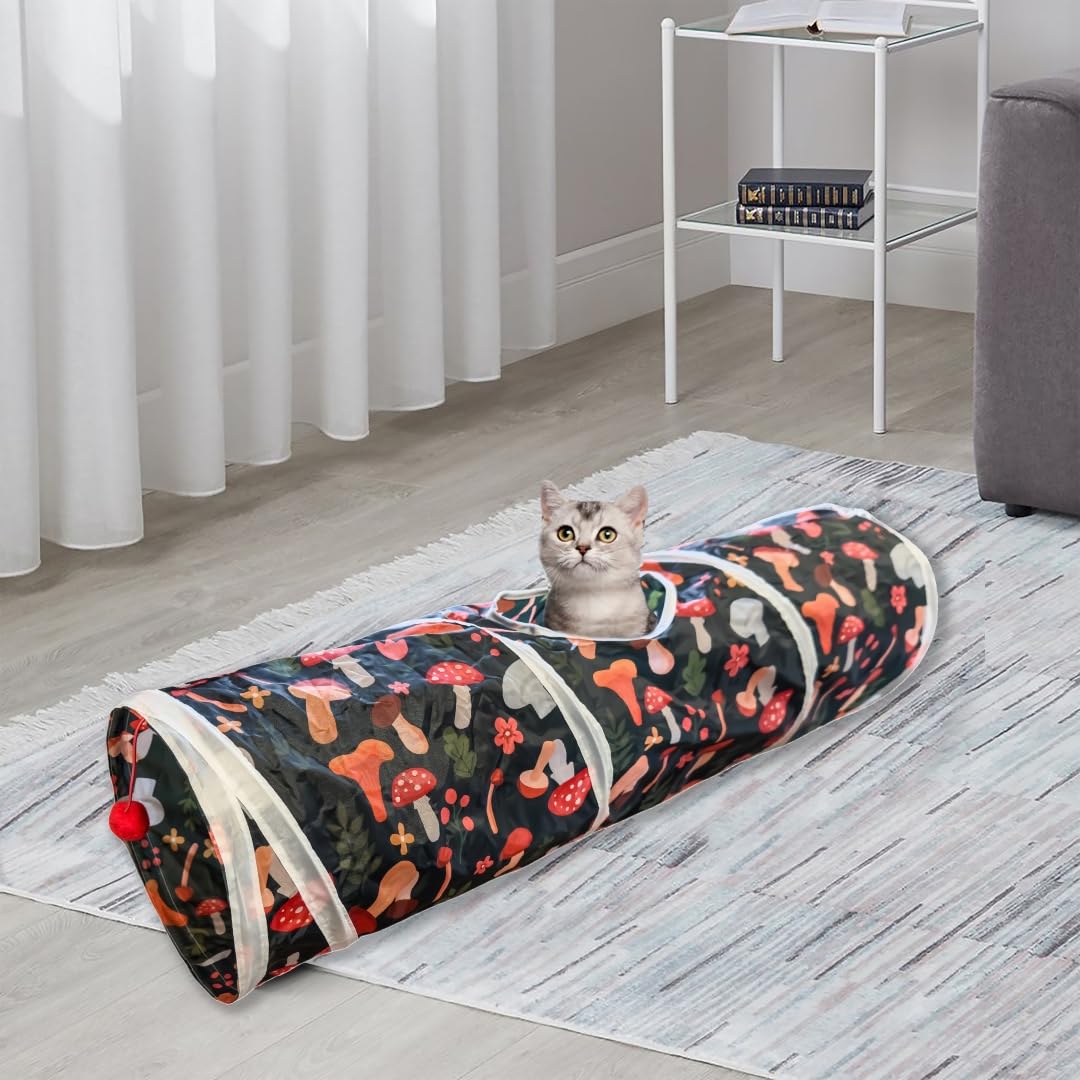 Cat Tunnel, 2-Way Cat Tunnels for Indoor Cats, Collapsible Cat Play Tunnel, Interactive Toy Maze Cat House with 2 Play Ball for