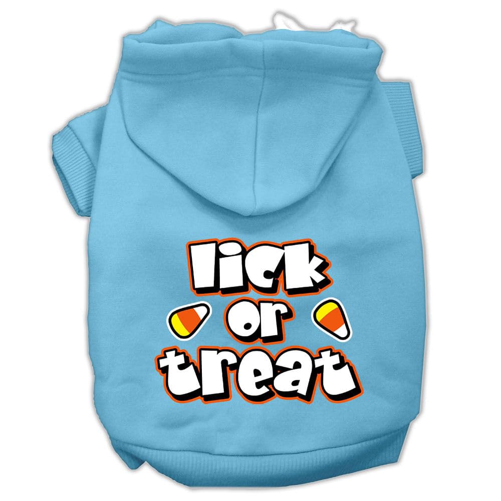 Halloween Pet, Dog & Cat Hoodie Screen Printed, 'Lick Or Treat' Baby Blue 3Xl (25-35 Lbs.)