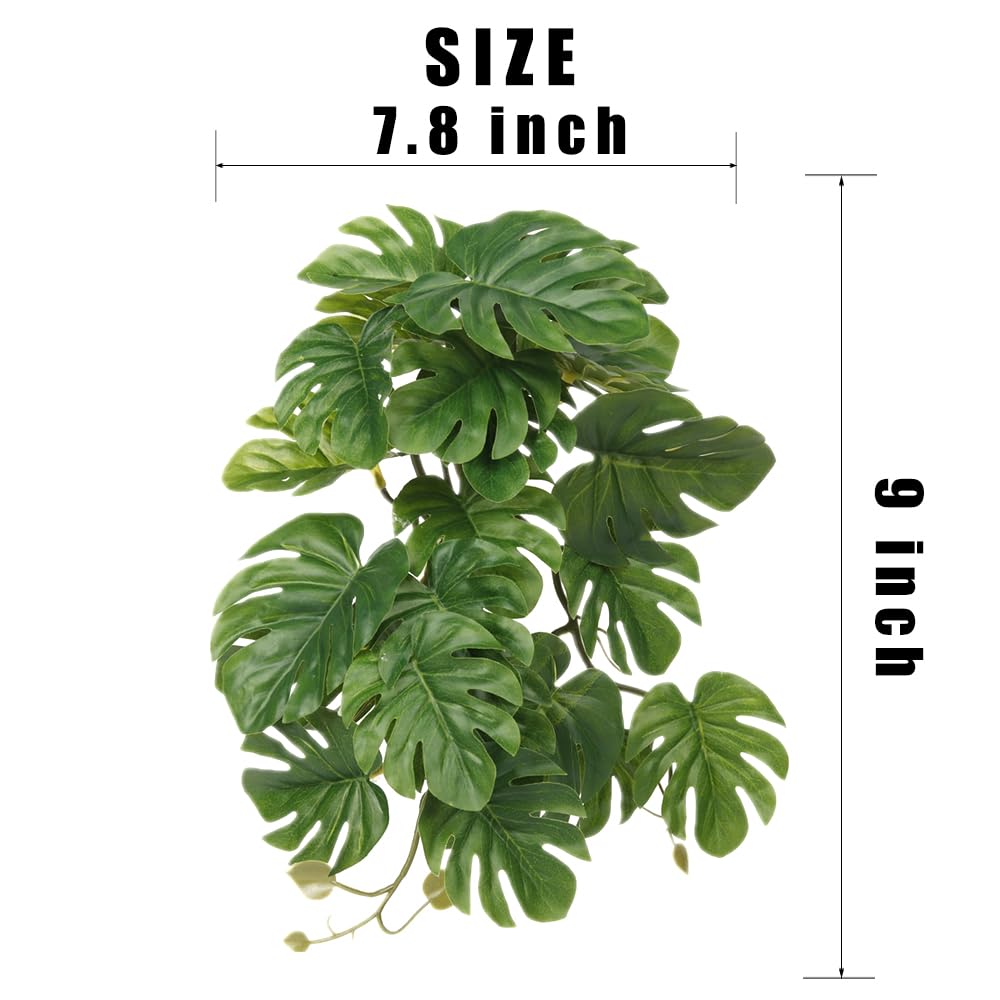 Woledoe Reptile Plants For Terrarium, Amphibian Habitat Decor Artificial Hanging Plants With Suction Cup - Fake Monstera