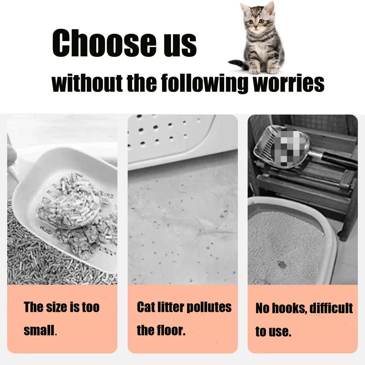 Cat Litter Scoop, Large Stainless Steel Sifter With Wooden Long Handle,Kitty Deep Shovel Pooper Scooper,Poop Sifting, Kitten Poo