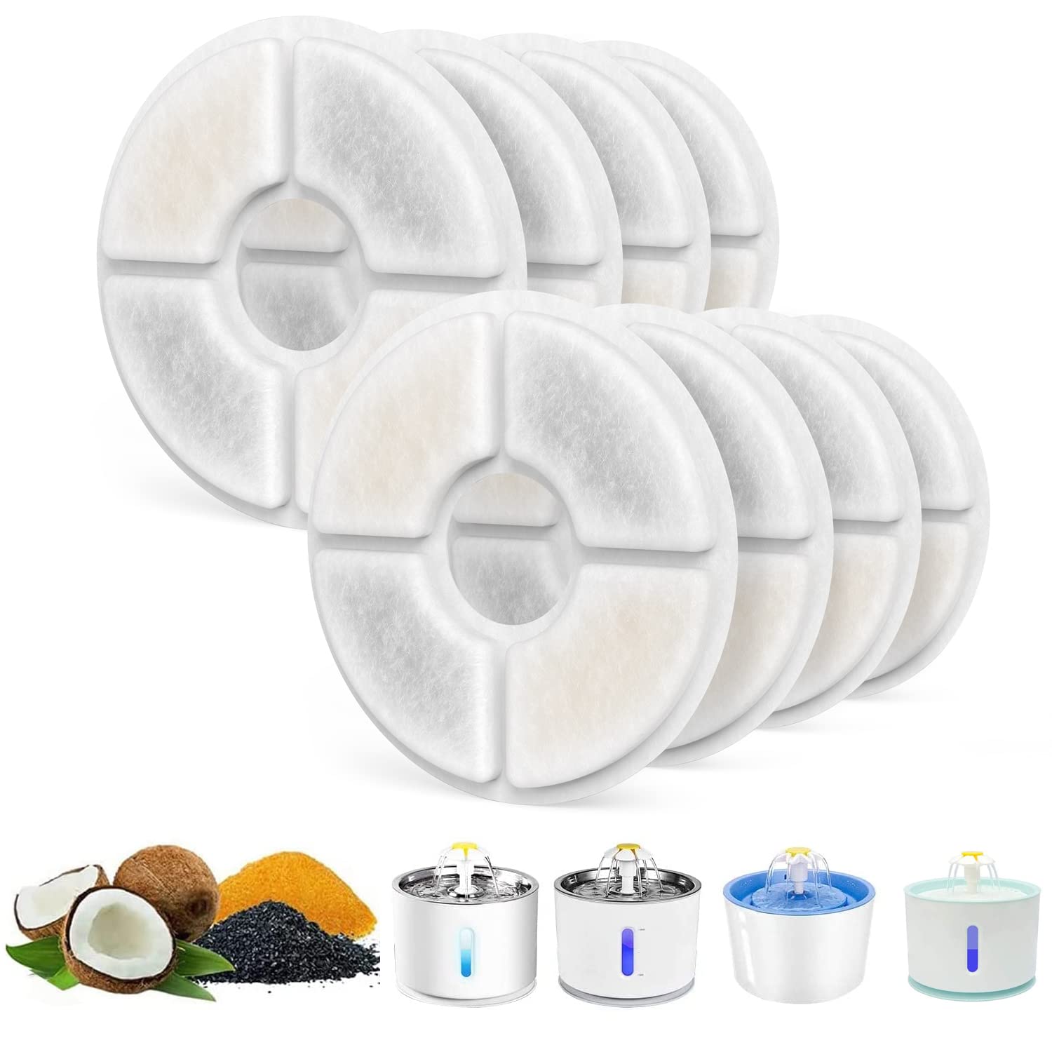 Samanija 8-Pack Cat Water Fountain Filters For 81Oz/2.4L Automatic Pet Round Fountain Filter Replacement Activated Carbon Filters