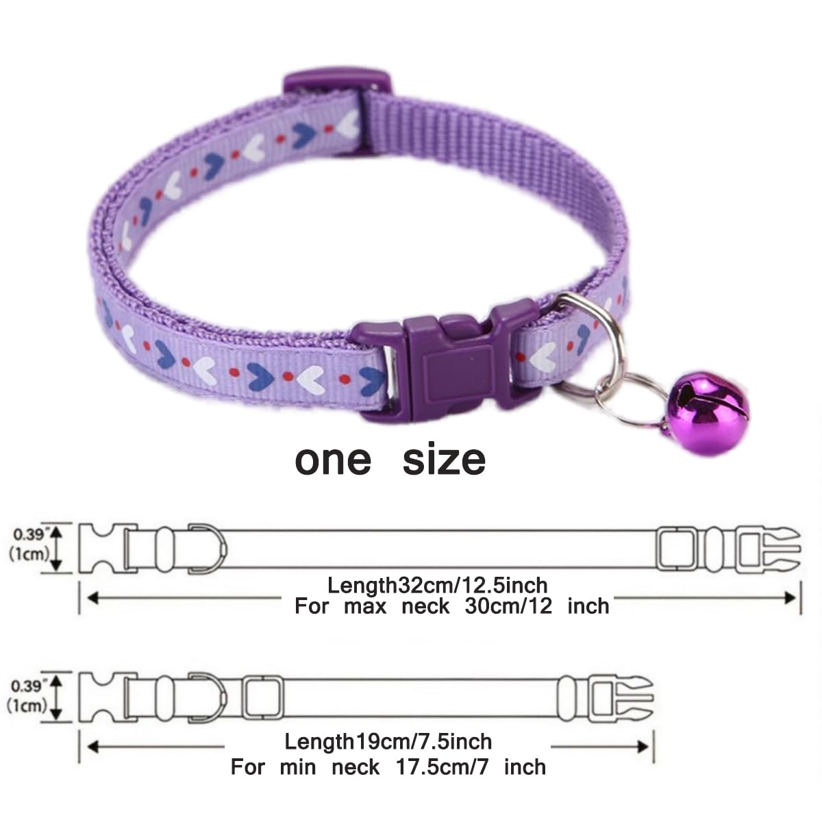 Xs Dog Collar With Bell,Soft Nylon Identification Purple Cat Collar Girl Puppy Collar With Bells Adjustable Buckle For Xxs Xs Ti