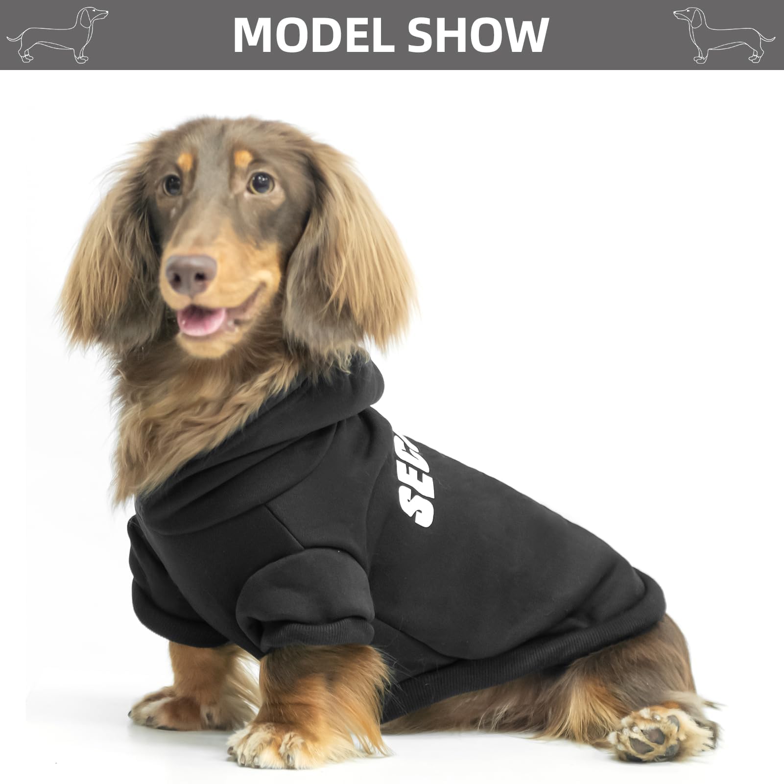 BINGPET Security Dog Hoodie - X-Large Dachshund Sweater, Soft Brushed Fleece, Black