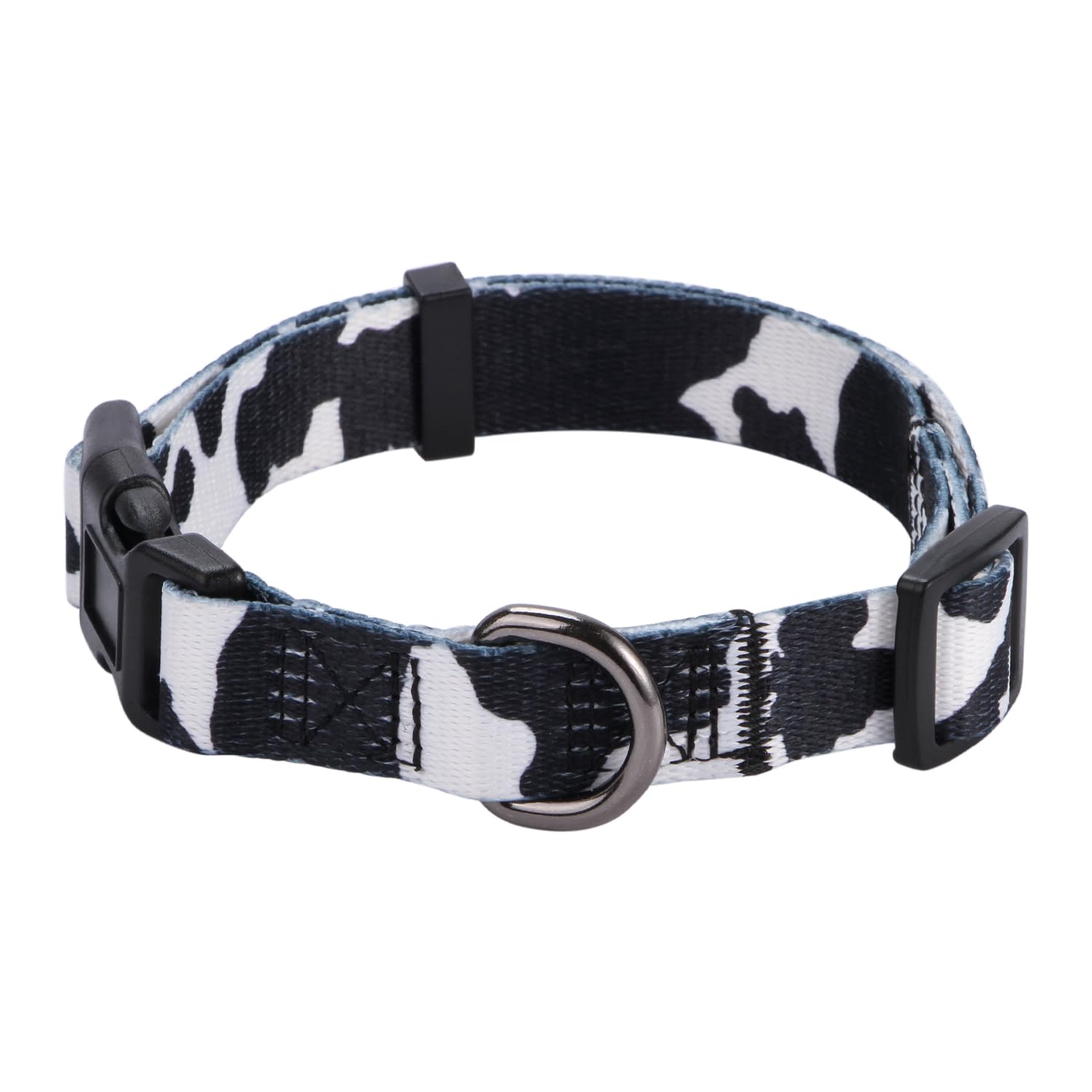 Rhea Rose Cow Print Dog Collar Animal Pattern For Dogs White Black, Small