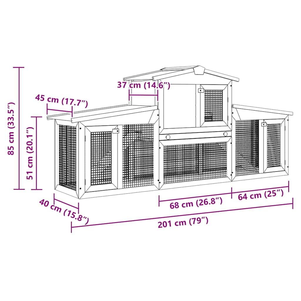 vidaXL Large Wooden Rabbit Hutch with 2 Runs - Sturdy Small Animal Pet Cage with Weatherproof Design and Easy-Clean System, Perfect for Rabbits and Other Small Pets
