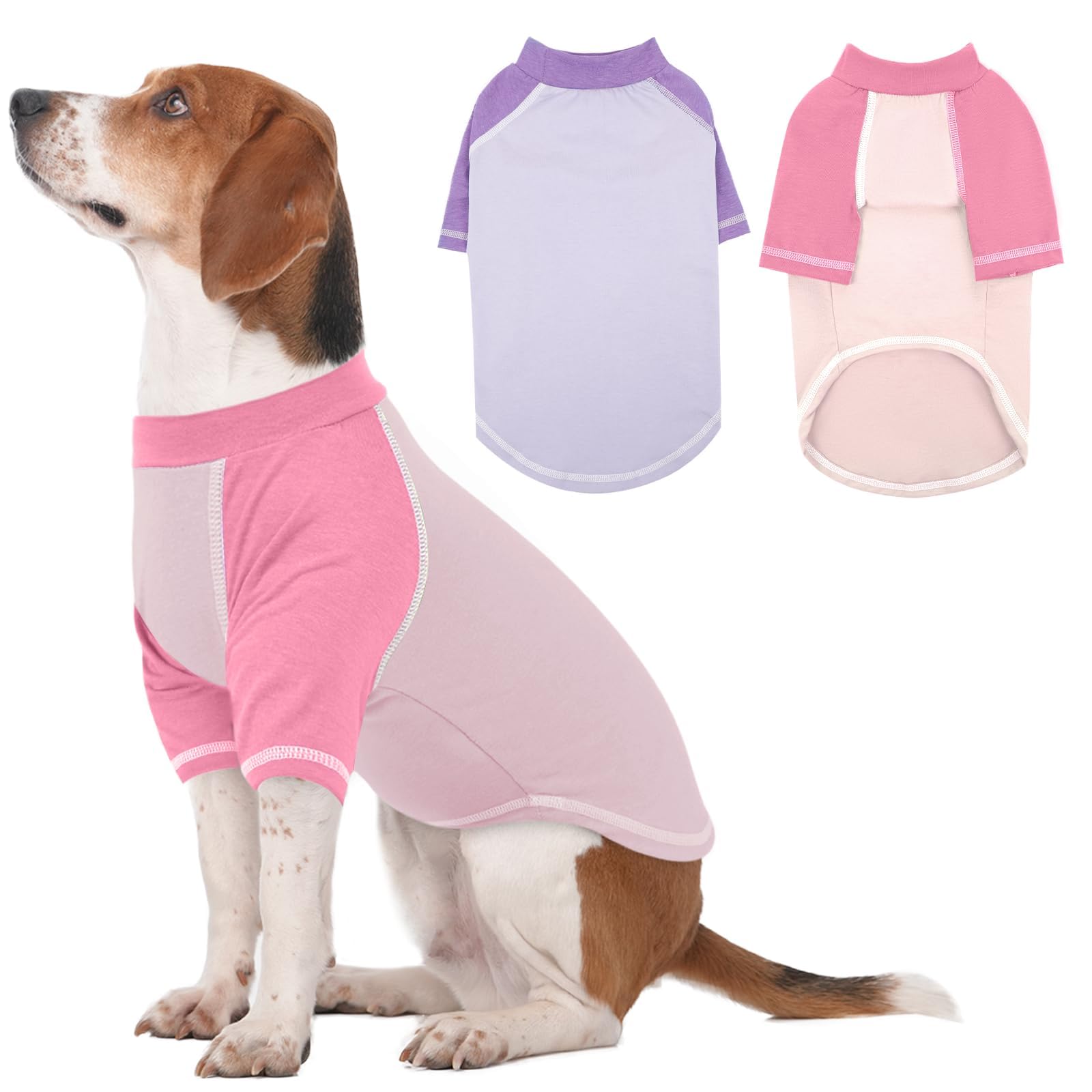 2 Pack Dog T-Shirt With Raglan Sleeves, Pinkpurple, X-Large Cozy Dog Summer Shirt, Bright Color Blue Green For Medium Dog Boys, 