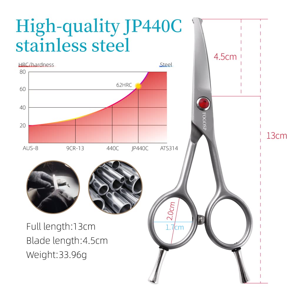 Fogosp 4.5' Curved Dog Scissors For Grooming Face And Paws With Safety Round Tip For Small Dogs Face Paw Ears Trimmer Professio