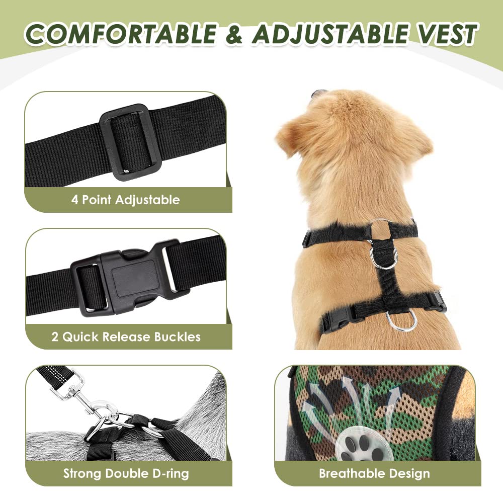 Lukovee Dog Safety Vest Harness With Seatbelt, Dog Car Harness Seat Belt Adjustable Pet Harnesses Double Breathable Mesh Fabric With Car Vehicle Connector Strap For Dog (Small, Camouflage)
