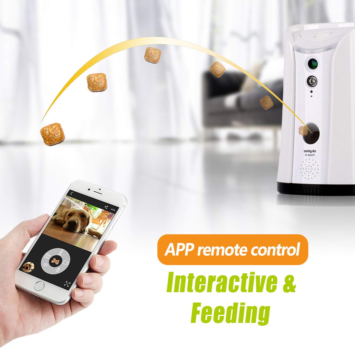 Skymee Sm-02 Dog Camera Treat Dispenser, Remote Pet Camera With Two-Way Audio And Night Vision Remote Via App, Compatible With A