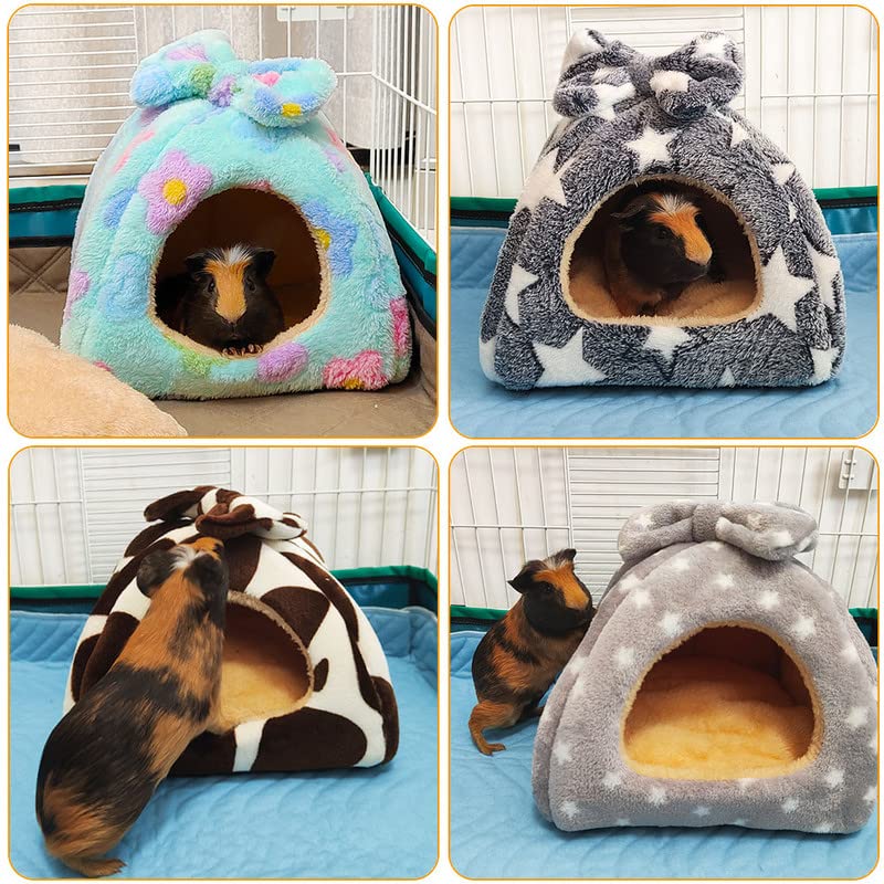 Ginidear Guinea Pig Bed, Guinea Pig Hideout House Accessories Warm Bed For Small Animals Hamsters Chinchillas Dwarf Bunnies Hedgehogs. M, Grey Stars.
