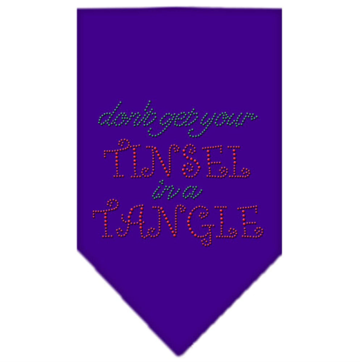 Christmas Pet and Dog Bandana Rhinestone, &quot;Don't Get Your Tinsel In A Tangle&quot; Purple Small
