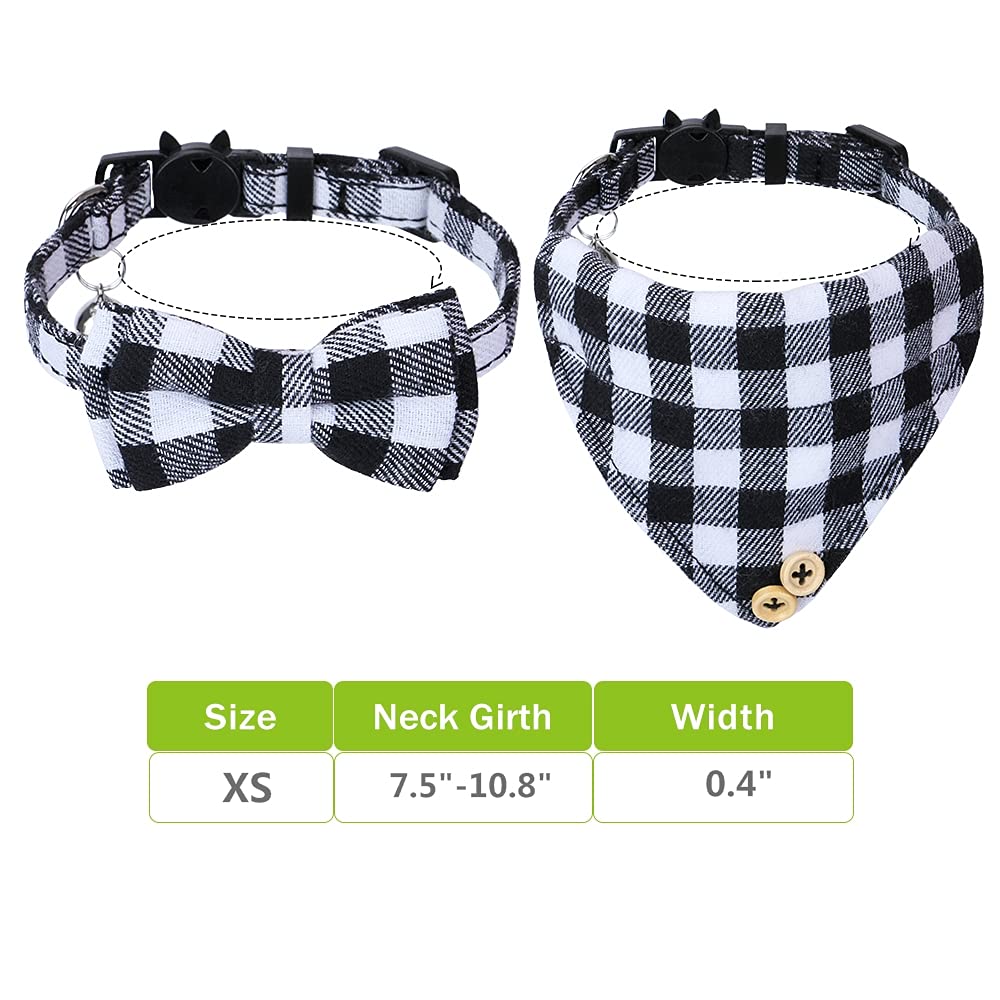 Faleela Cat Collar Bandana Bells Set - 2 Pack Set Cat Collar Breakaway With Cute Bow Tie And Bell, Adjustable From 7.8-10.5 Inch, Soft And Comfortable For Kitty And Some Puppies