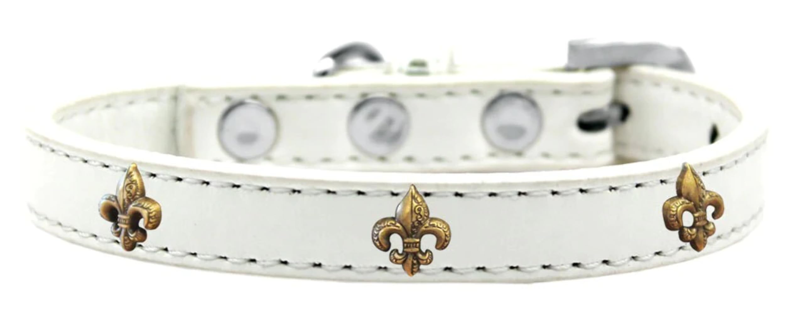 Dog, Puppy & Pet Widget Fashion Collar, Bronze Fleur De Lis White 20