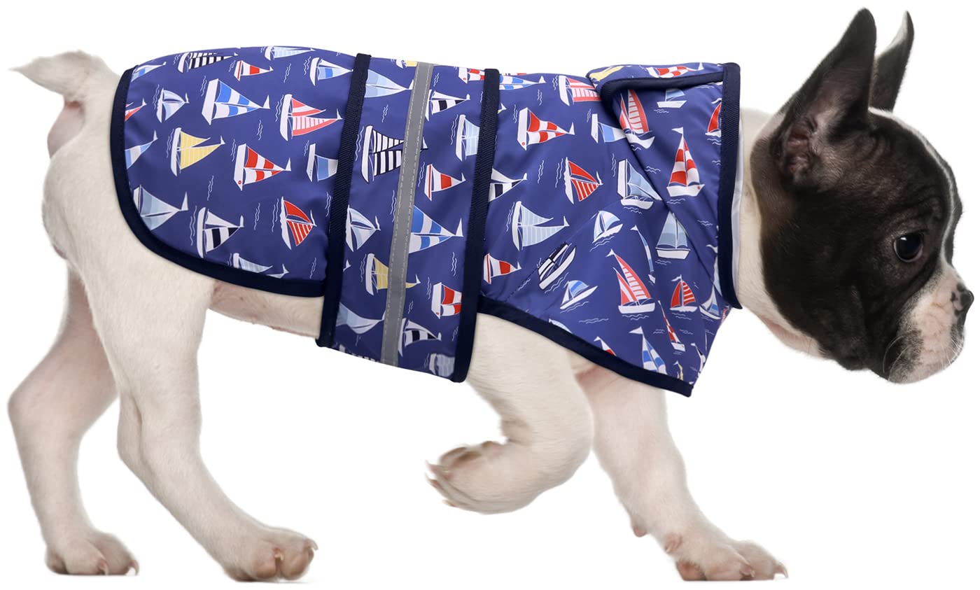 Hde Dog Raincoat Hooded Slicker Poncho For Small To X-Large Dogs And Puppies Nautical Boats - S