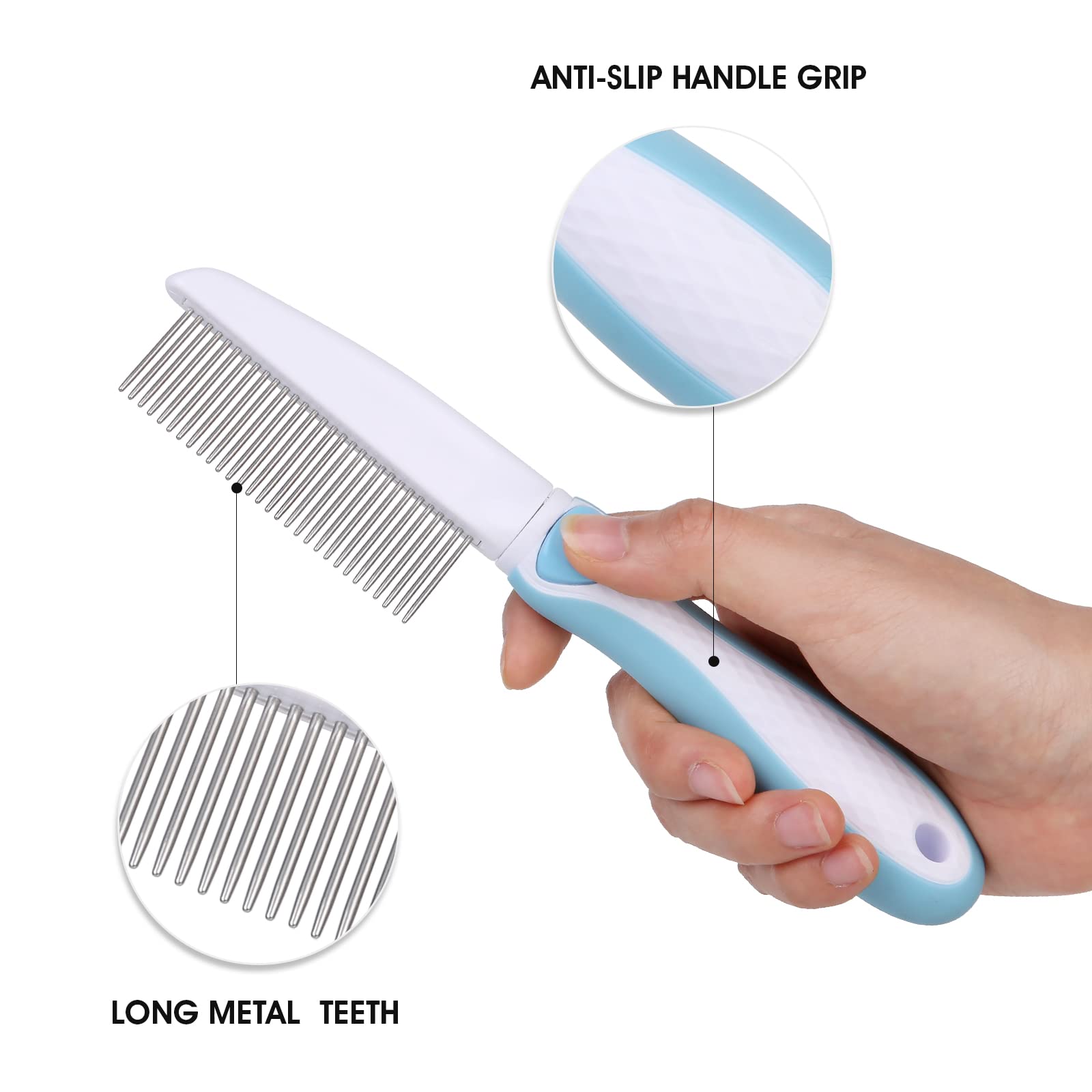 Professional Stainless Steel Grooming Comb For Dogs & Cats - Detangler For Long/Curly Hair, Removes Tough Mats, Knots & Tangles