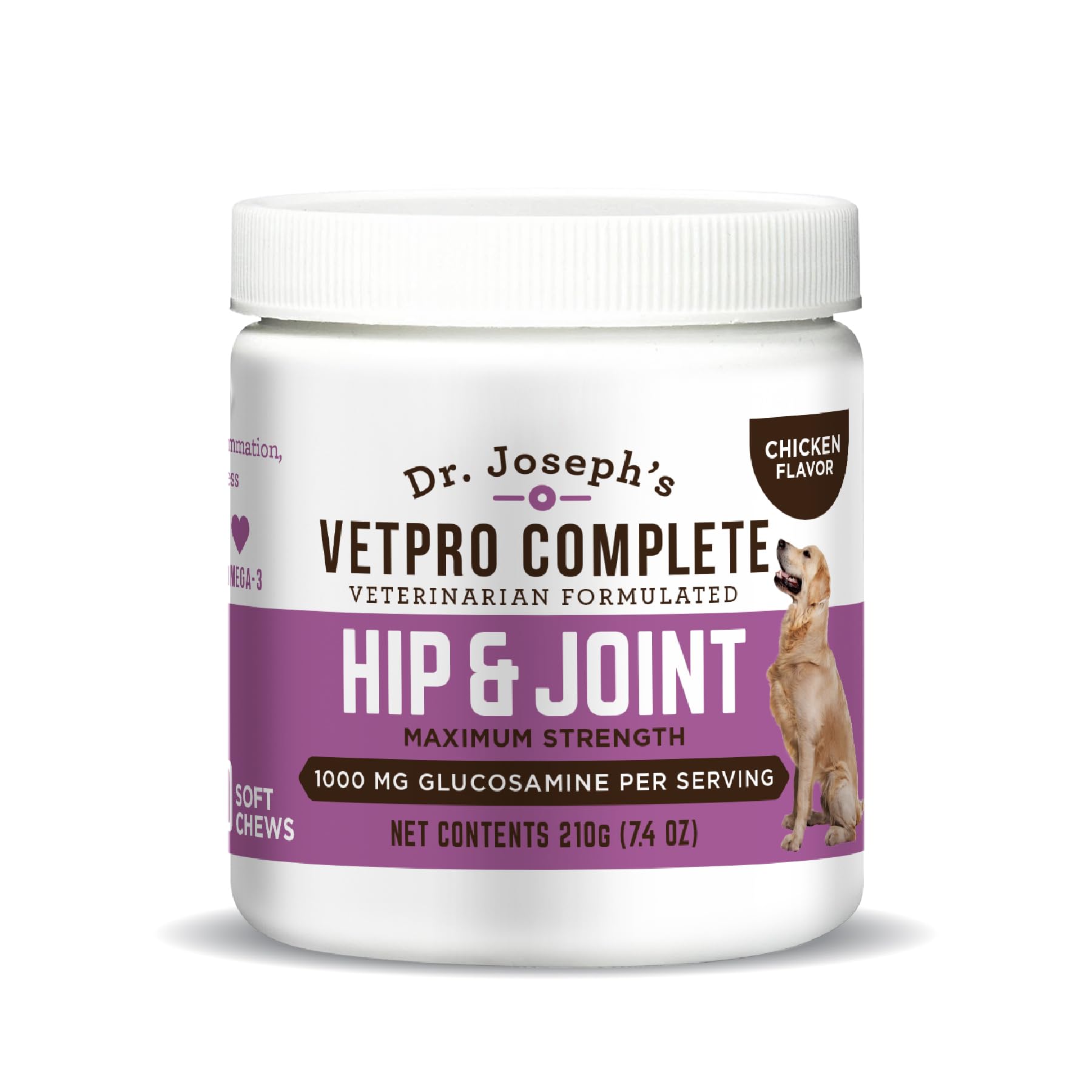 VetPro Complete Dr. Josephs Dog Hip and Joint Supplement, 60 Count, Chicken Flavored Pain and Inflammation Relief Chews with Gl
