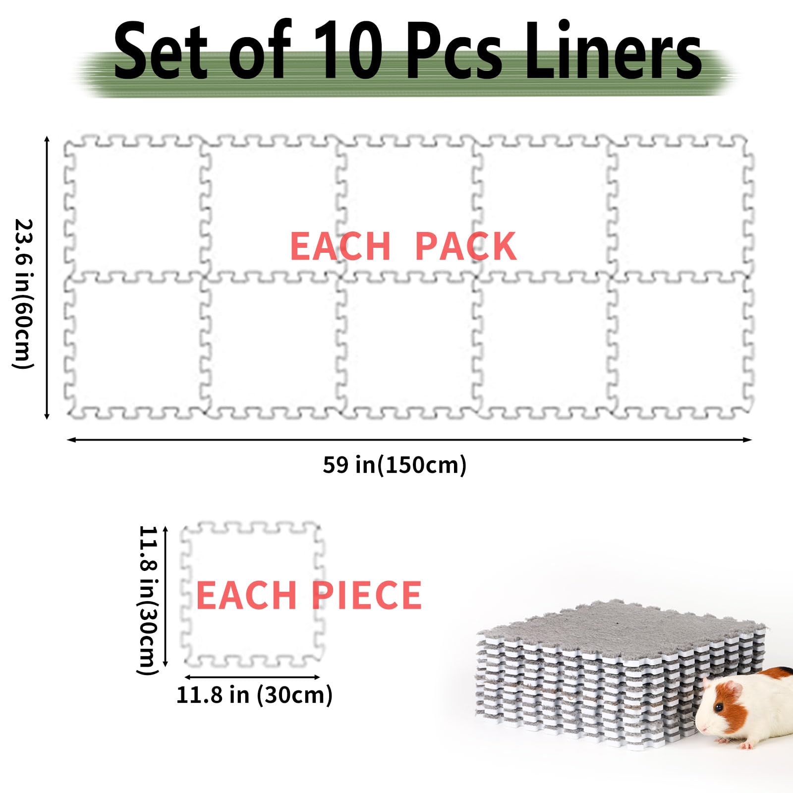 Oncpcare 10Pcs 11?X 11?Guinea Pig Pads Washable, Reusable Guinea Pig Fleece Cage Liners, Soft Warm Rabbit Sleep Mat Blanket Bed (Grey)