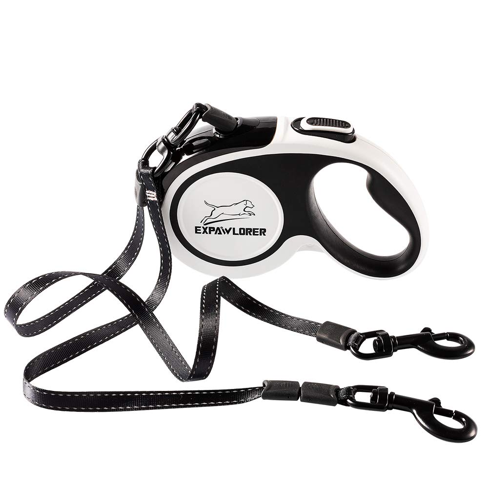 Dual Retractable Dog Leash - Double-Head Lockable Extendable Pet Leash - 16Ft Reflective Nylon Ribbon - 360¡Ã Tangle-Free For Two Dogs Walking Training