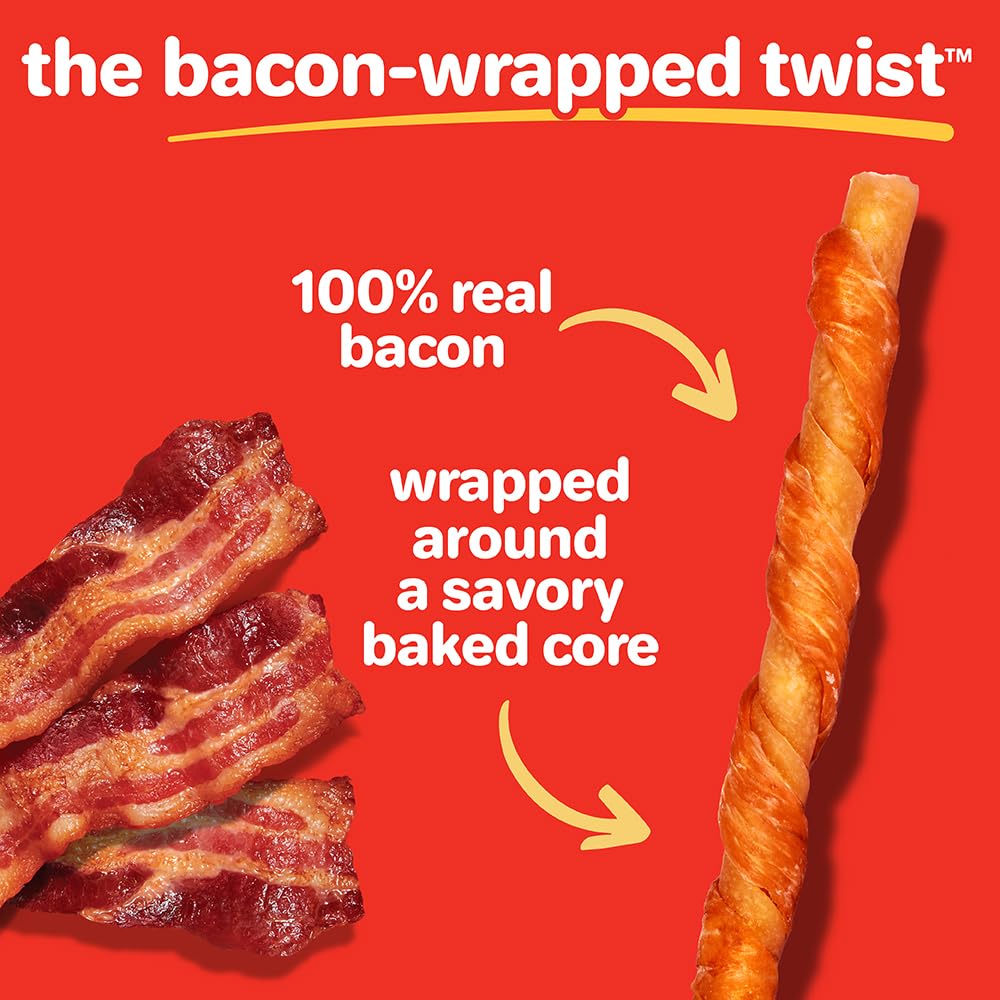 Hartz New Oinkies Bacon Wrapped Twists, Real Meaty Chews with 100% Real Bacon and No Beefhide, 14 Count