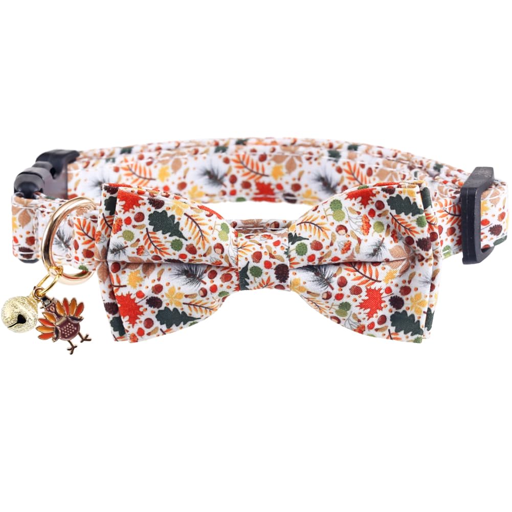 Thanksgiving Day Dog Collar Fall With Bowtie And Bell Autumn Holiday Adjustable Pet Collars For Dogs (Turkey,Large)