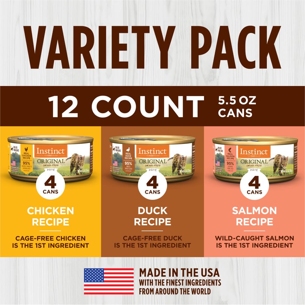 Instinct Original Grain Free Recipe Variety Pack Natural Wet Canned Cat Food by Natures Variety, 5.5 oz. Cans (Pack of 12)