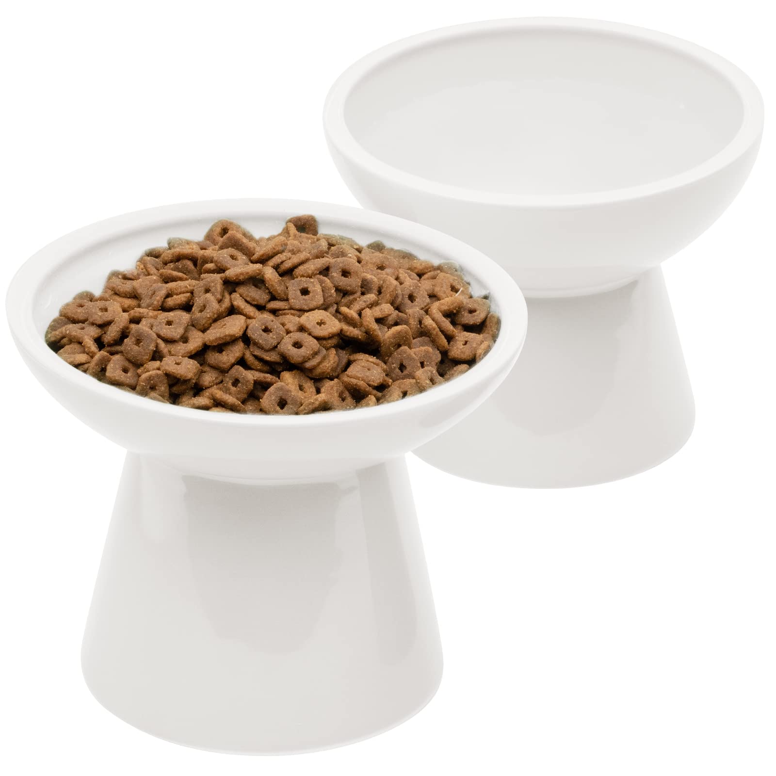 CEEFU 2 Elevated Ceramic Cat Bowls Extra Wide for Food & Water - Whisker Fatigue Shallow Food Dish, Lead & Cadmium-Free, Raised