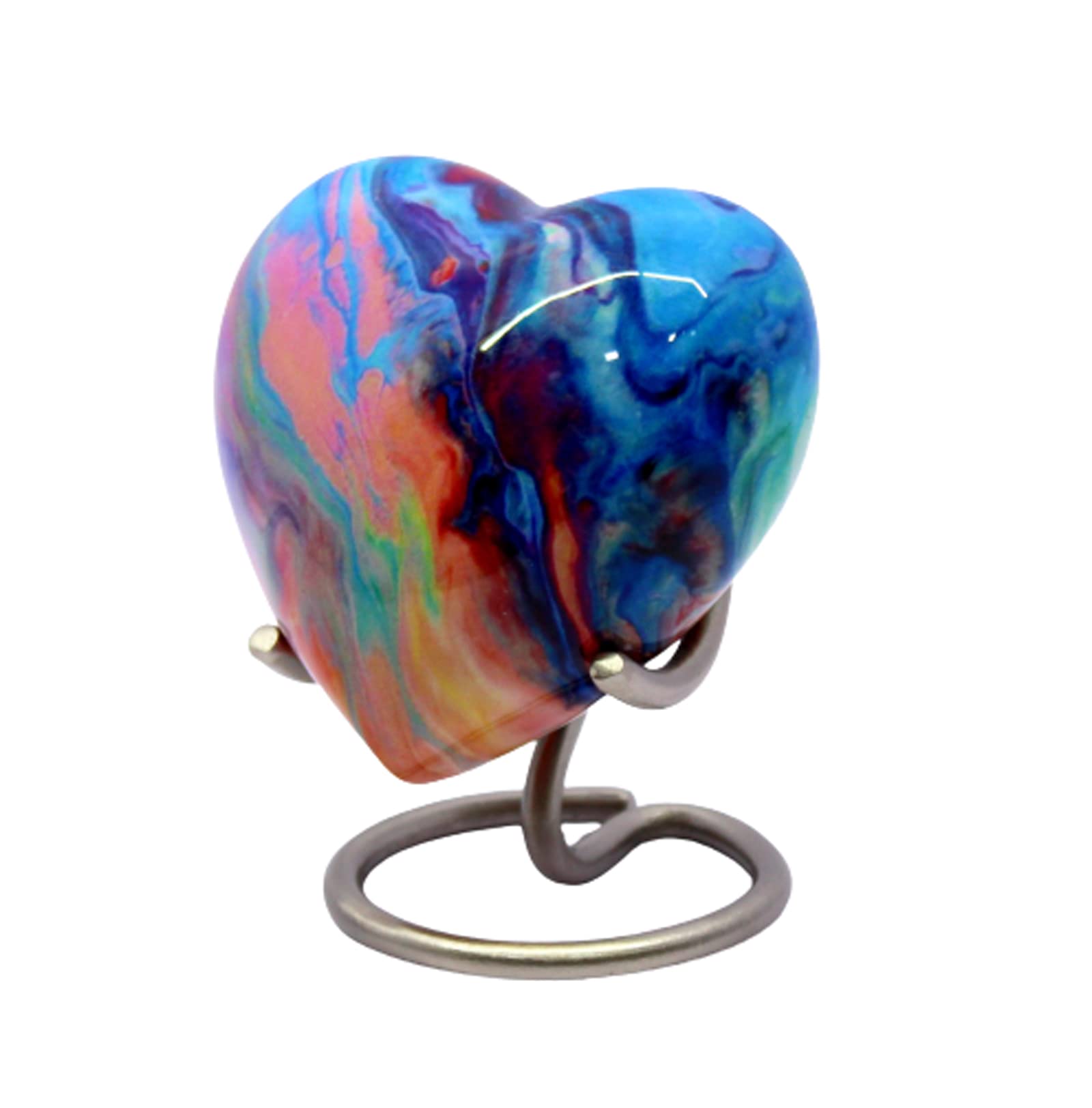 Esplanade Metal Mini Cremation Urn Heart-Shaped Keepsake Memorial Jar Pot Container | Small Urn For Funeral Ashes Burial | Wave Textured Metal Keepsake With Stand | Multicolor - 2.75' Inches