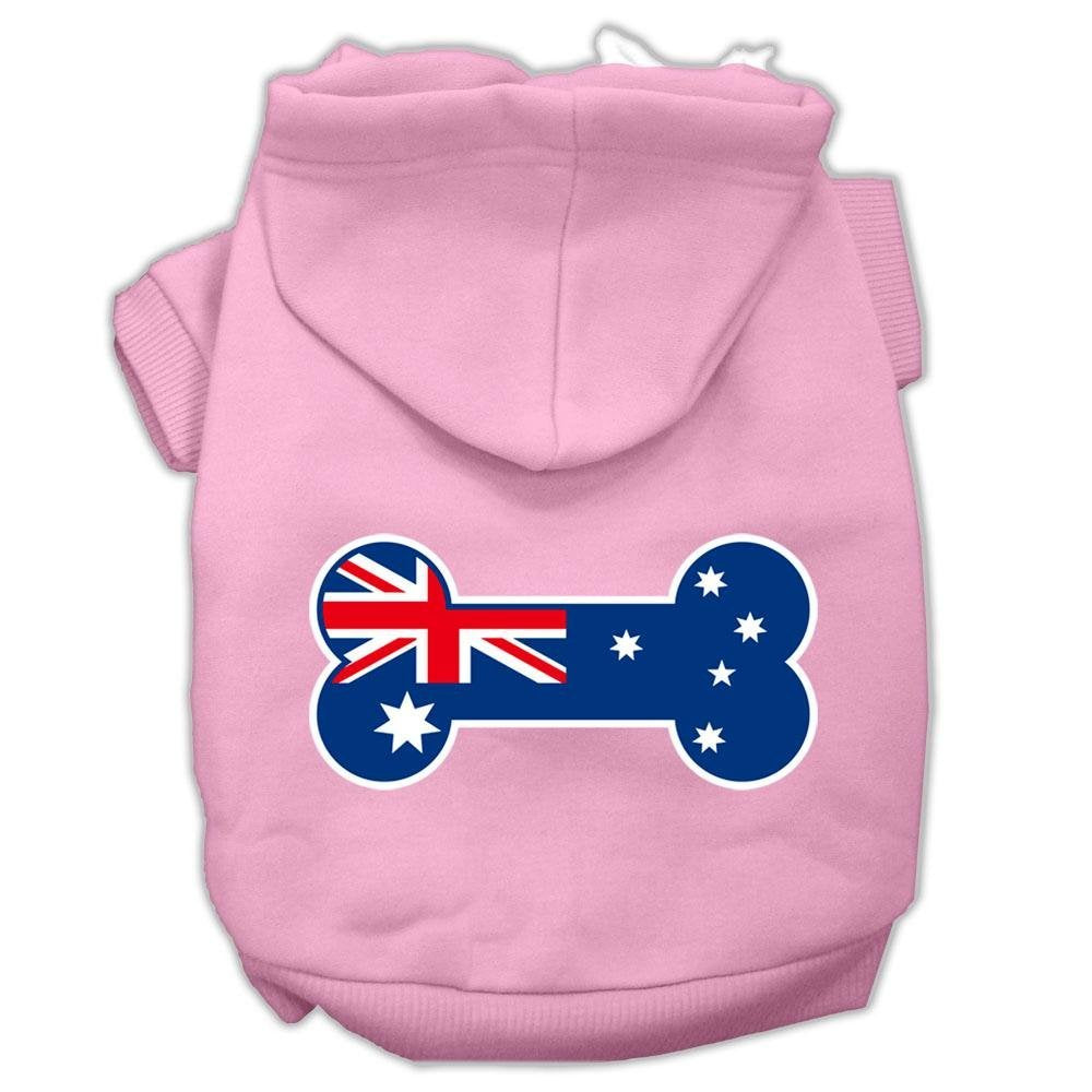 Pet Dog & Cat Hoodie Screen Printed, 'Bone Shaped Australian Flag' Light Pink Sm (3-6 Lbs.)